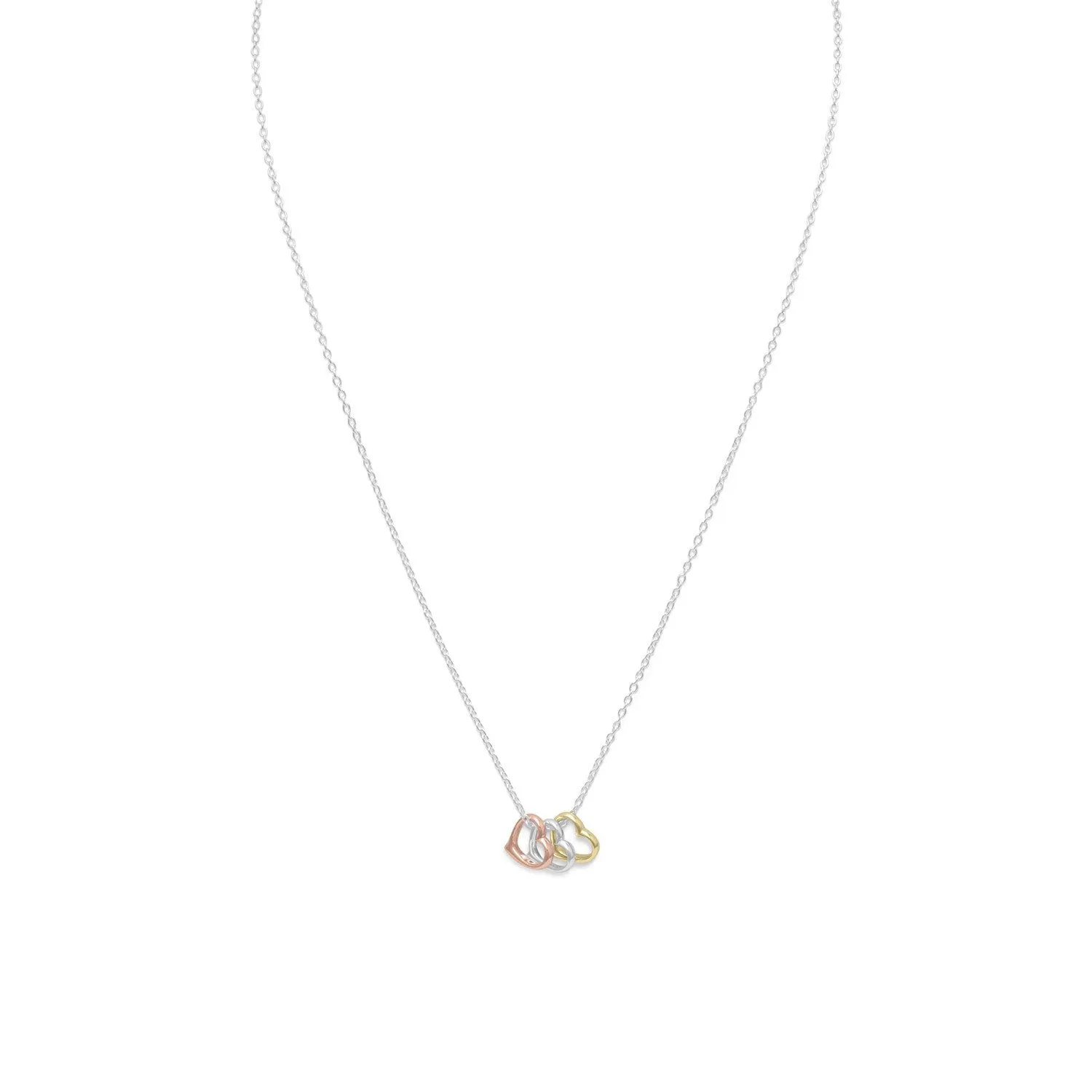 16" 2" Tri Tone Heart Necklace