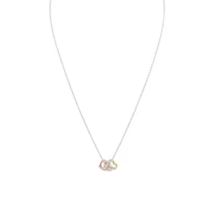 16" 2" Tri Tone Heart Necklace