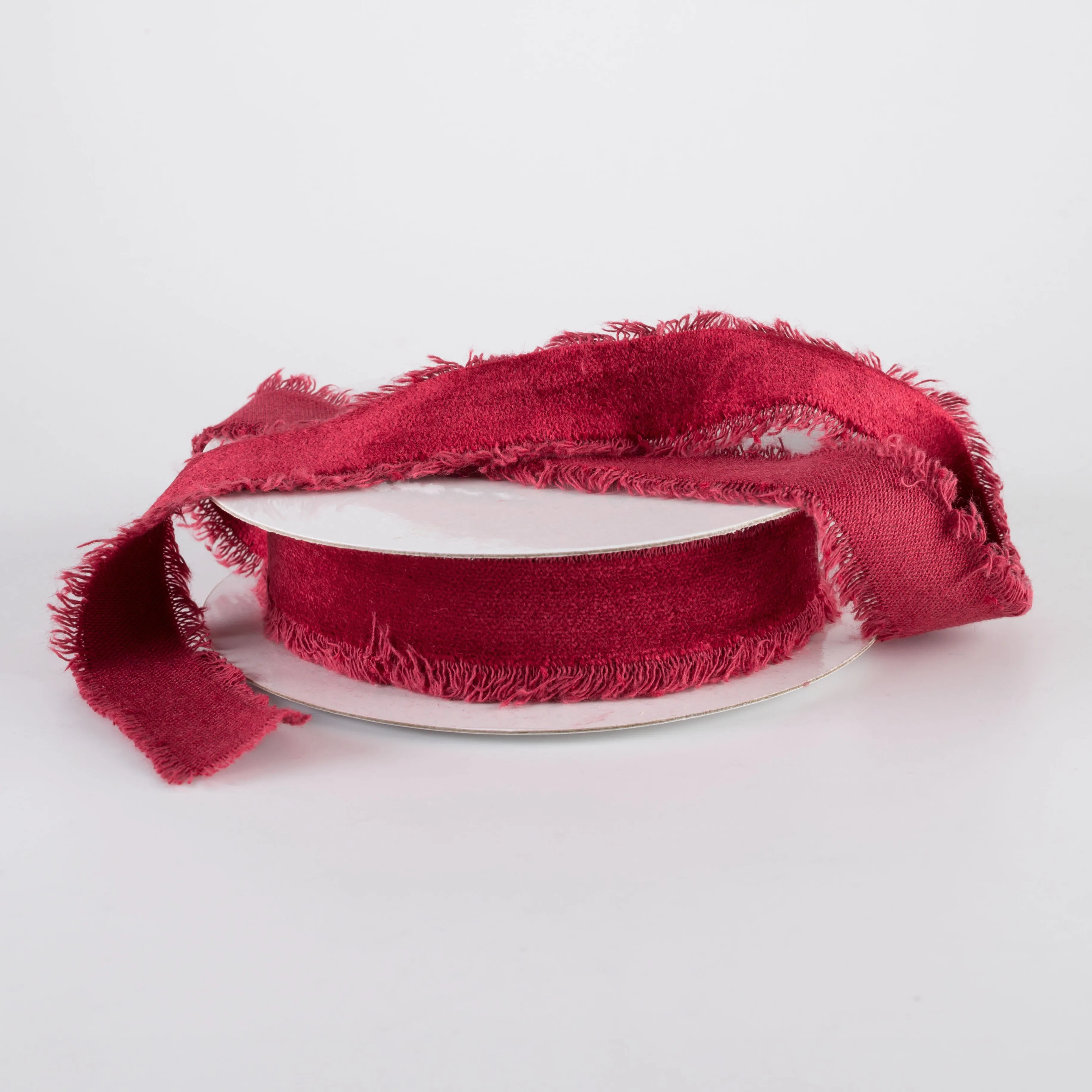 1" Frayed Edge Unwired Velvet Ribbon: Burgundy Red (10 Yards)