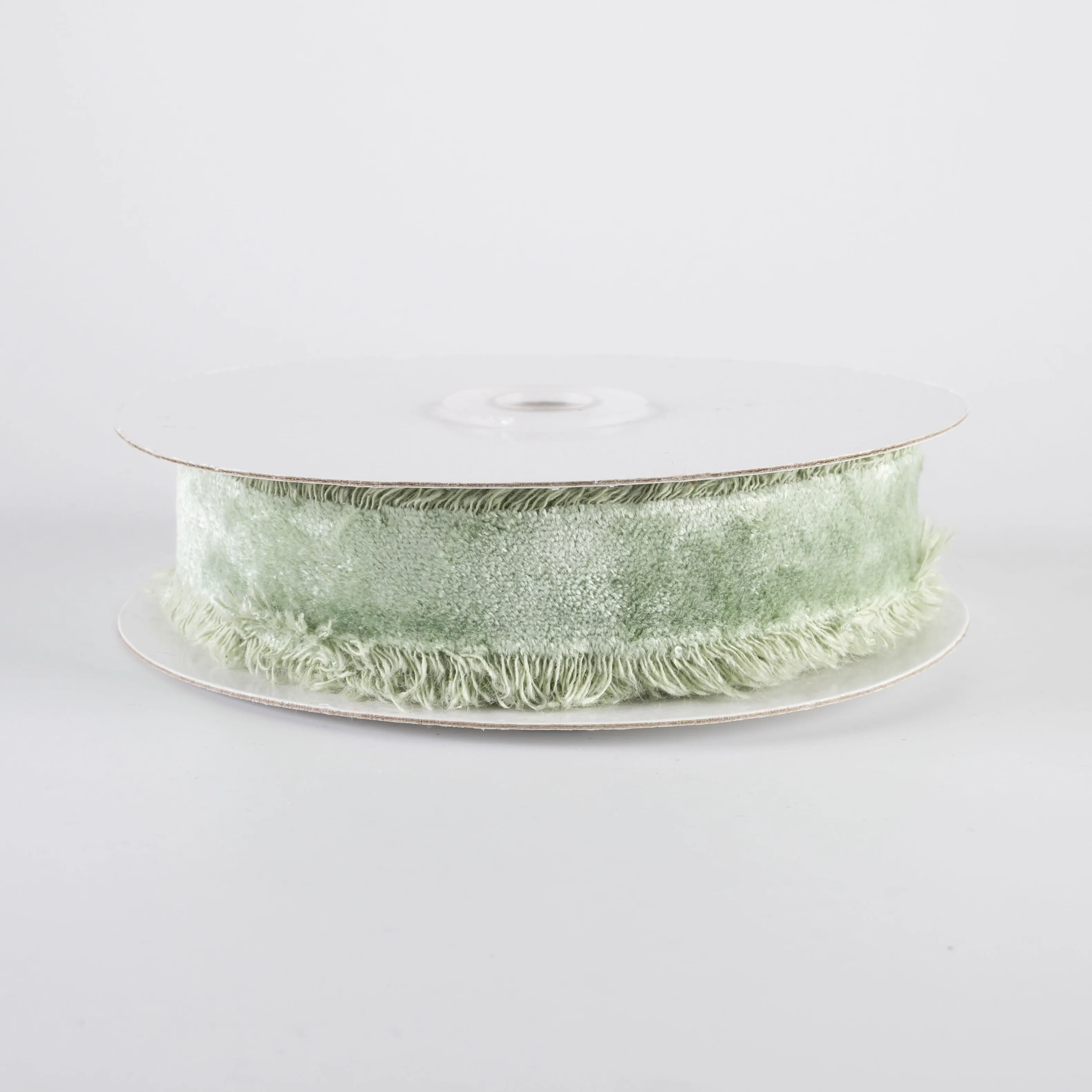 1" Frayed Edge Unwired Velvet Ribbon: Clover Green (10 Yards)