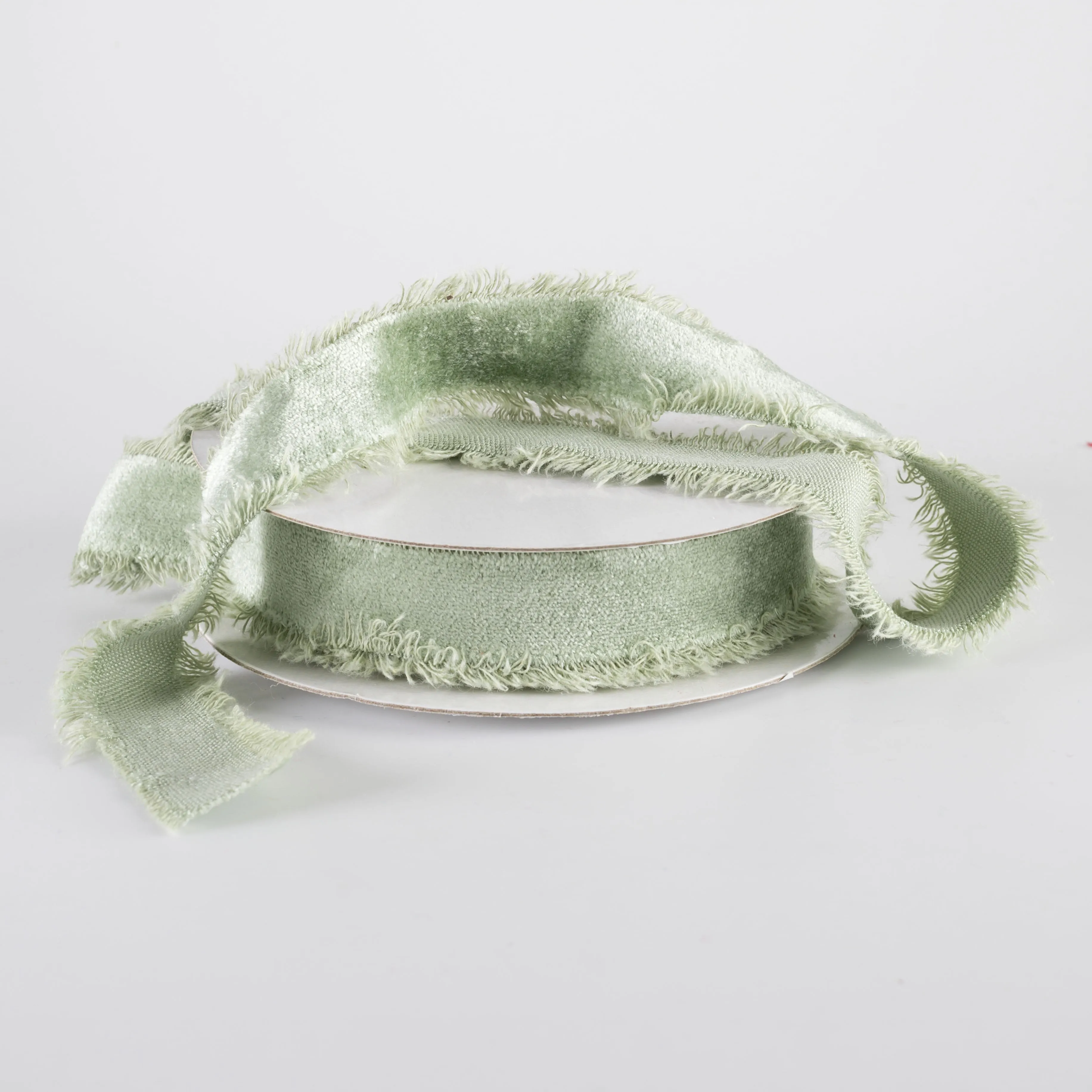 1" Frayed Edge Unwired Velvet Ribbon: Clover Green (10 Yards)