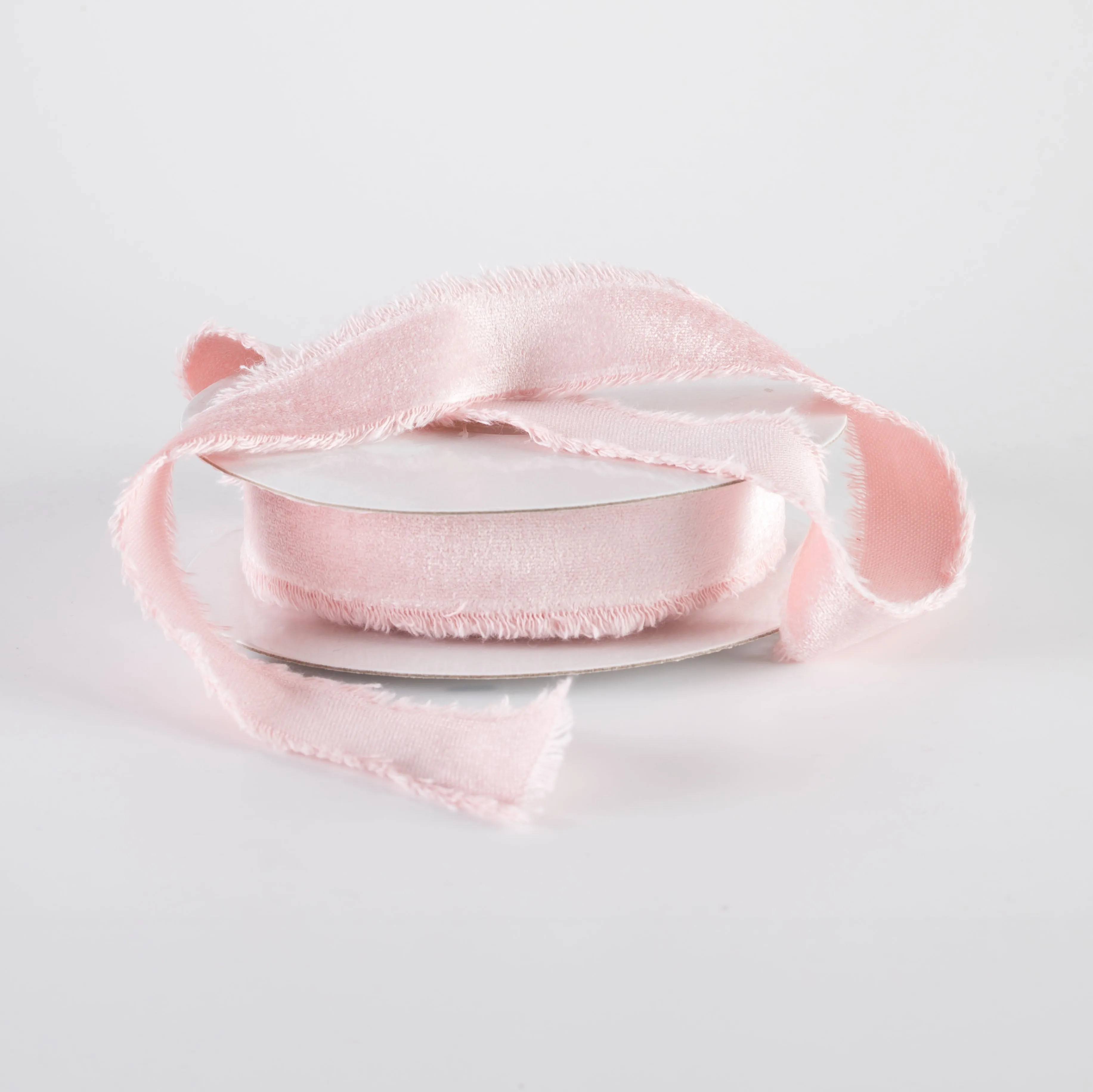 1" Frayed Edge Unwired Velvet Ribbon: Light Pink (10 Yards)