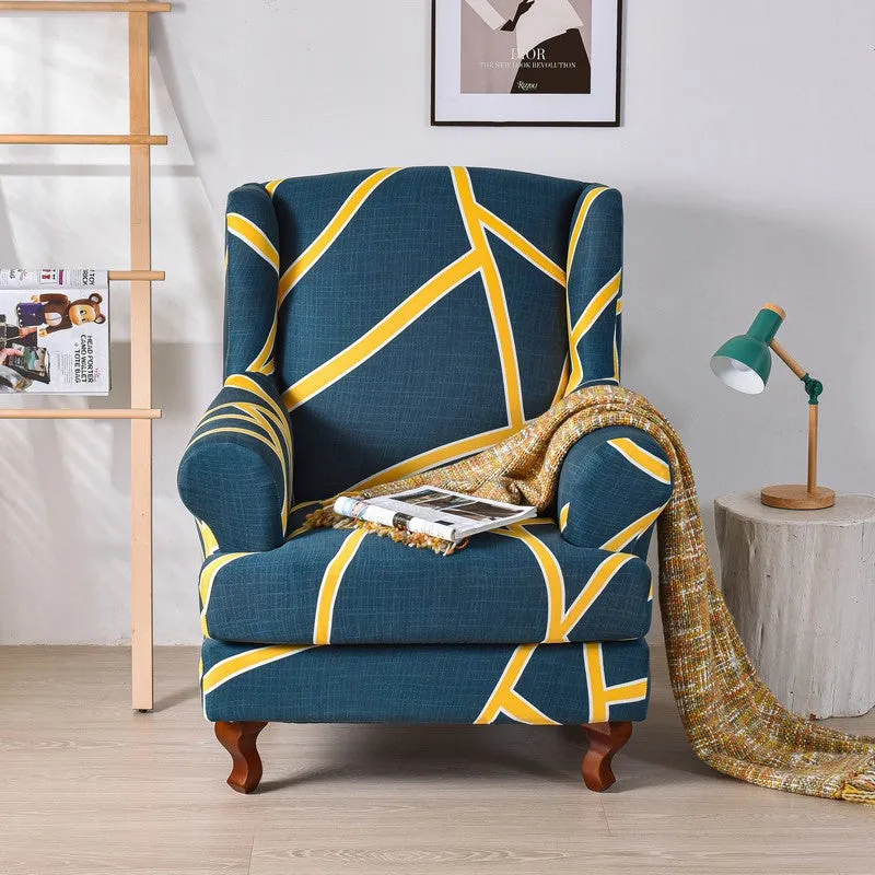 2 Pieces Stretch Pattern Wingback Chair Cover