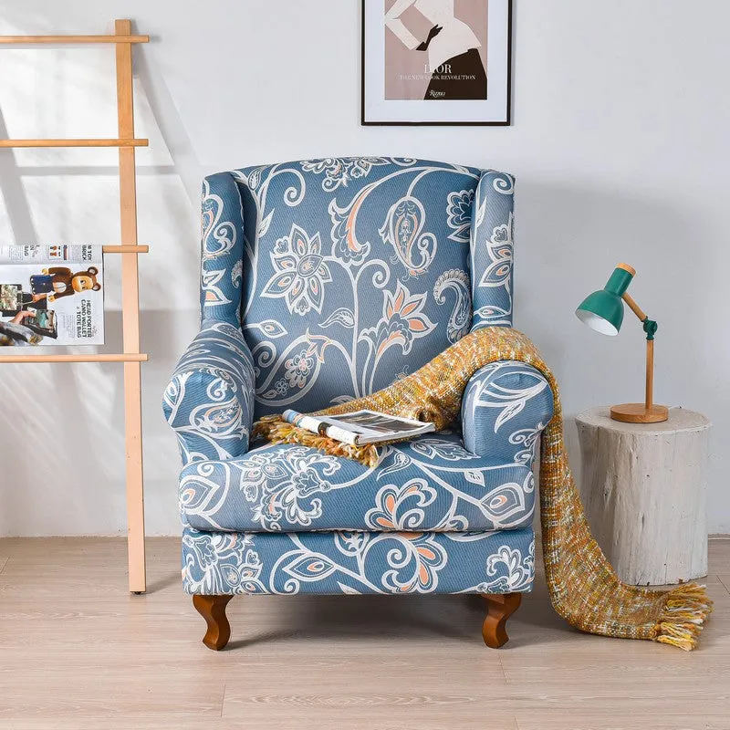 2 Pieces Stretch Pattern Wingback Chair Cover