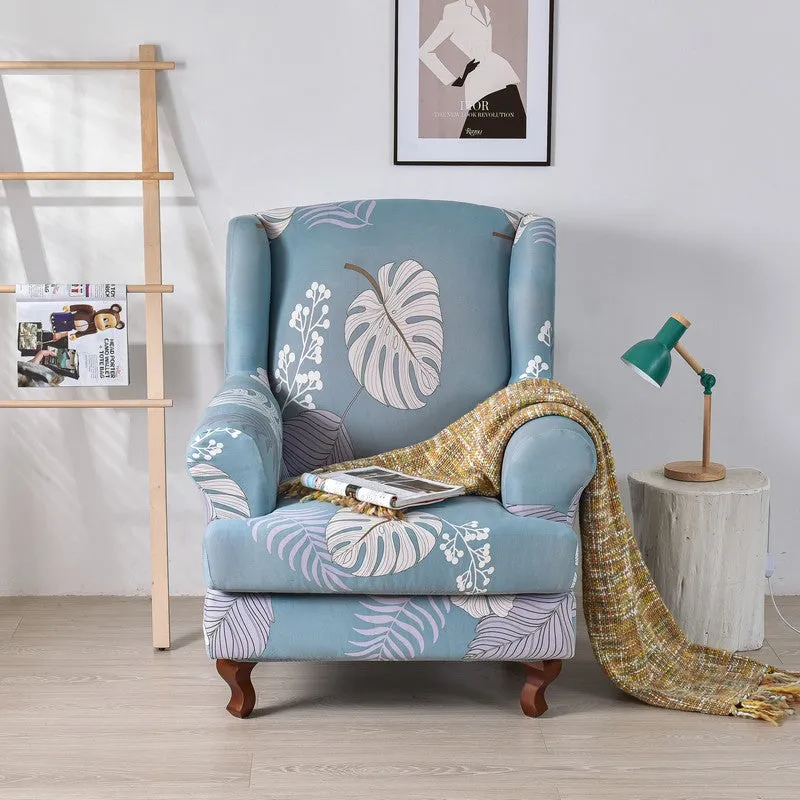 2 Pieces Stretch Pattern Wingback Chair Cover