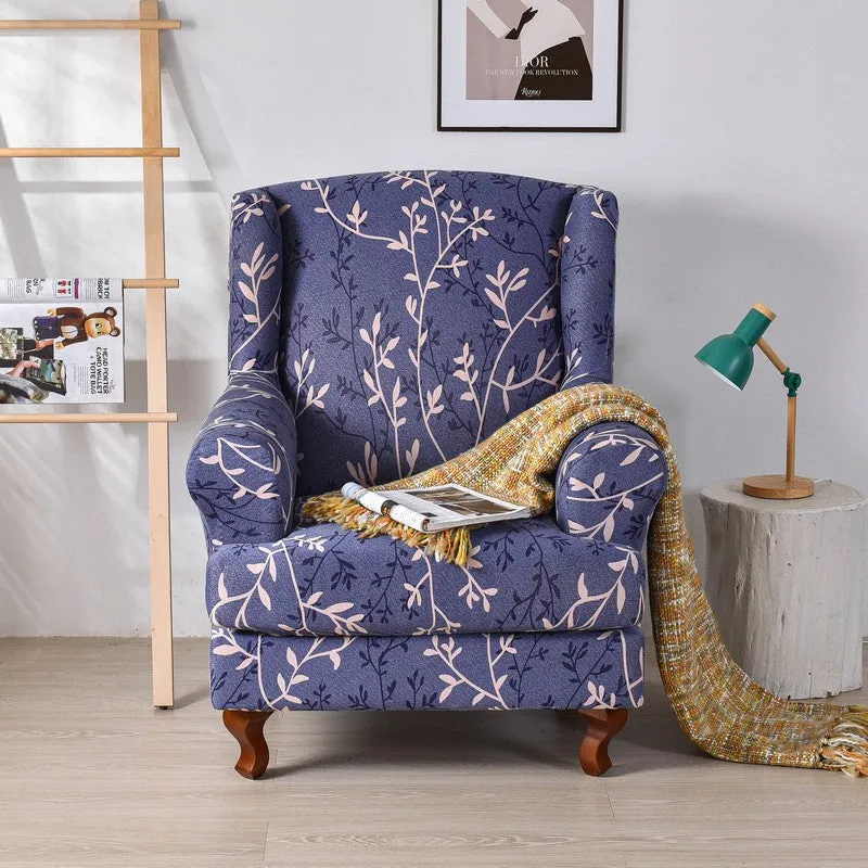 2 Pieces Stretch Pattern Wingback Chair Cover