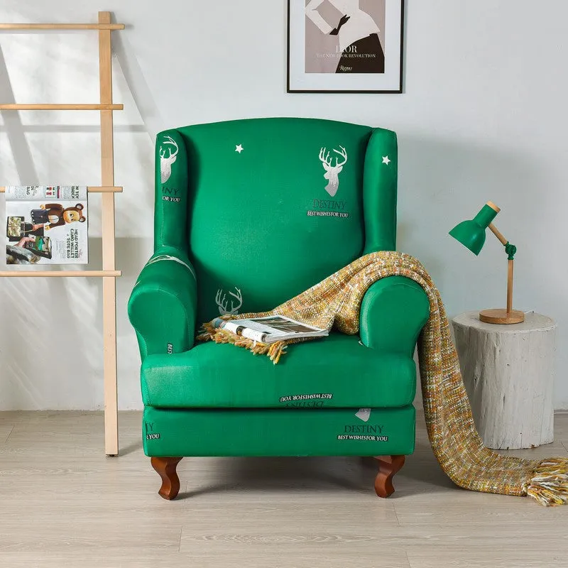 2 Pieces Stretch Pattern Wingback Chair Cover