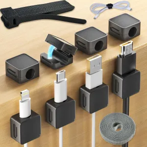 8 Pack Magnetic Cable ClipsPremium Cord Holder for NightstandCord Organizer for Desk20 Pack Plus 1 Roll of Cable Ties Reusable for Bundling for Desk, Nightstand,Car, Kitchen, Home, Office