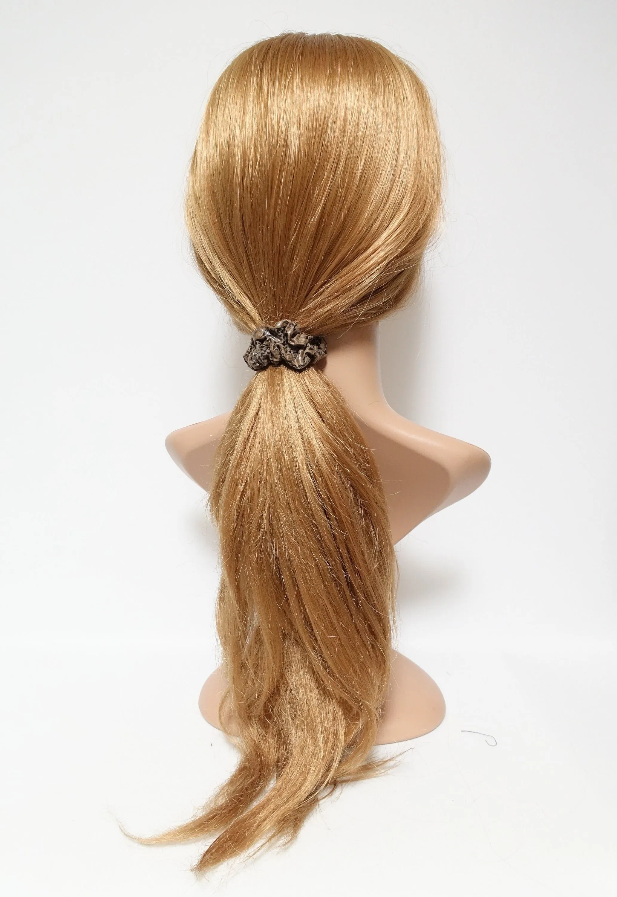 a set of 4 thin faux leather scrunchies stylish hair tie ponytail holder pack for women