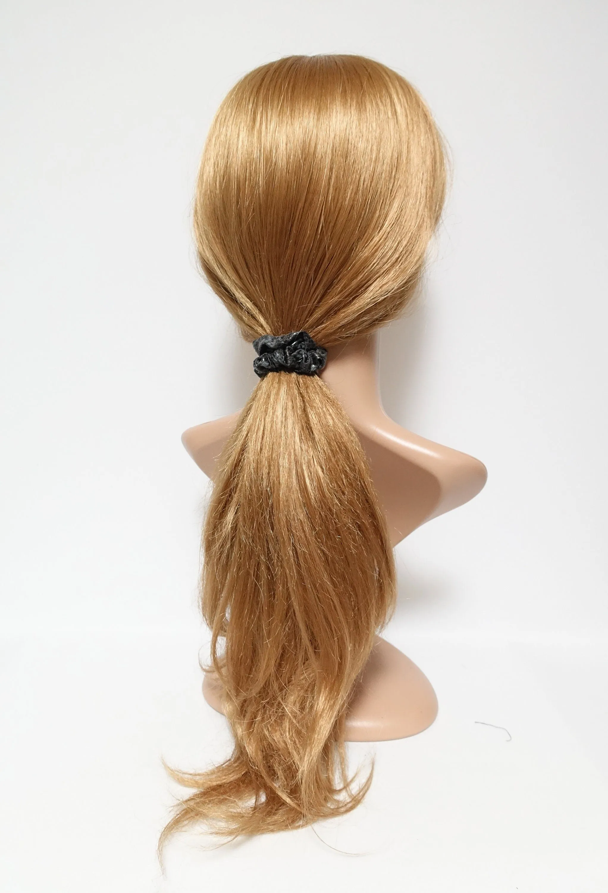 a set of 4 thin faux leather scrunchies stylish hair tie ponytail holder pack for women