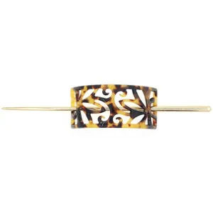 Cellulose Acetate Rectangle Floral Pattern Bun Cover and Hair Stick 2-pc Set