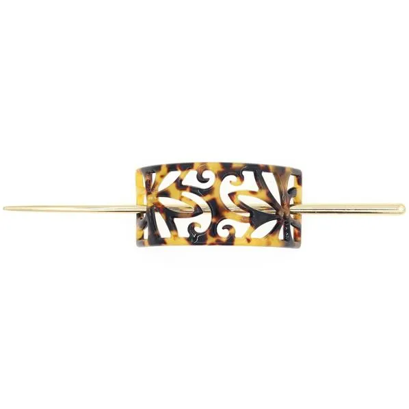 Cellulose Acetate Rectangle Floral Pattern Bun Cover and Hair Stick 2-pc Set