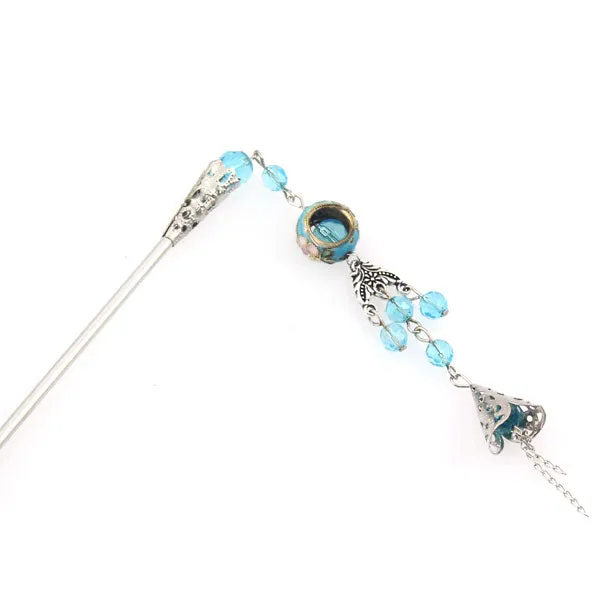 Cloisonne Bead Hair Stick with Tassels 5.25"