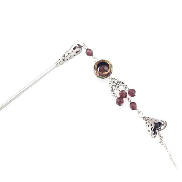 Cloisonne Bead Hair Stick with Tassels 5.25"