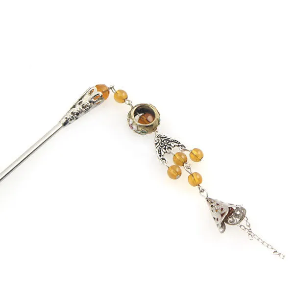 Cloisonne Bead Hair Stick with Tassels 5.25"