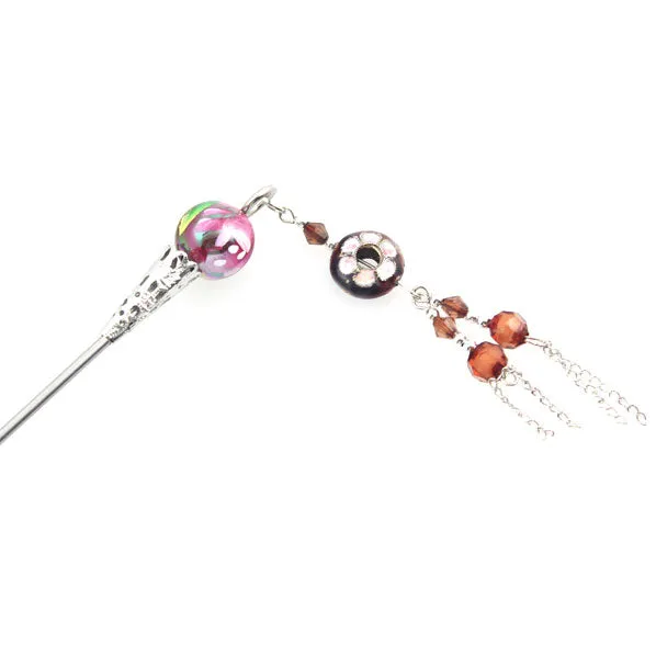 Cloisonne Bead Hair Stick with Tassels 7"