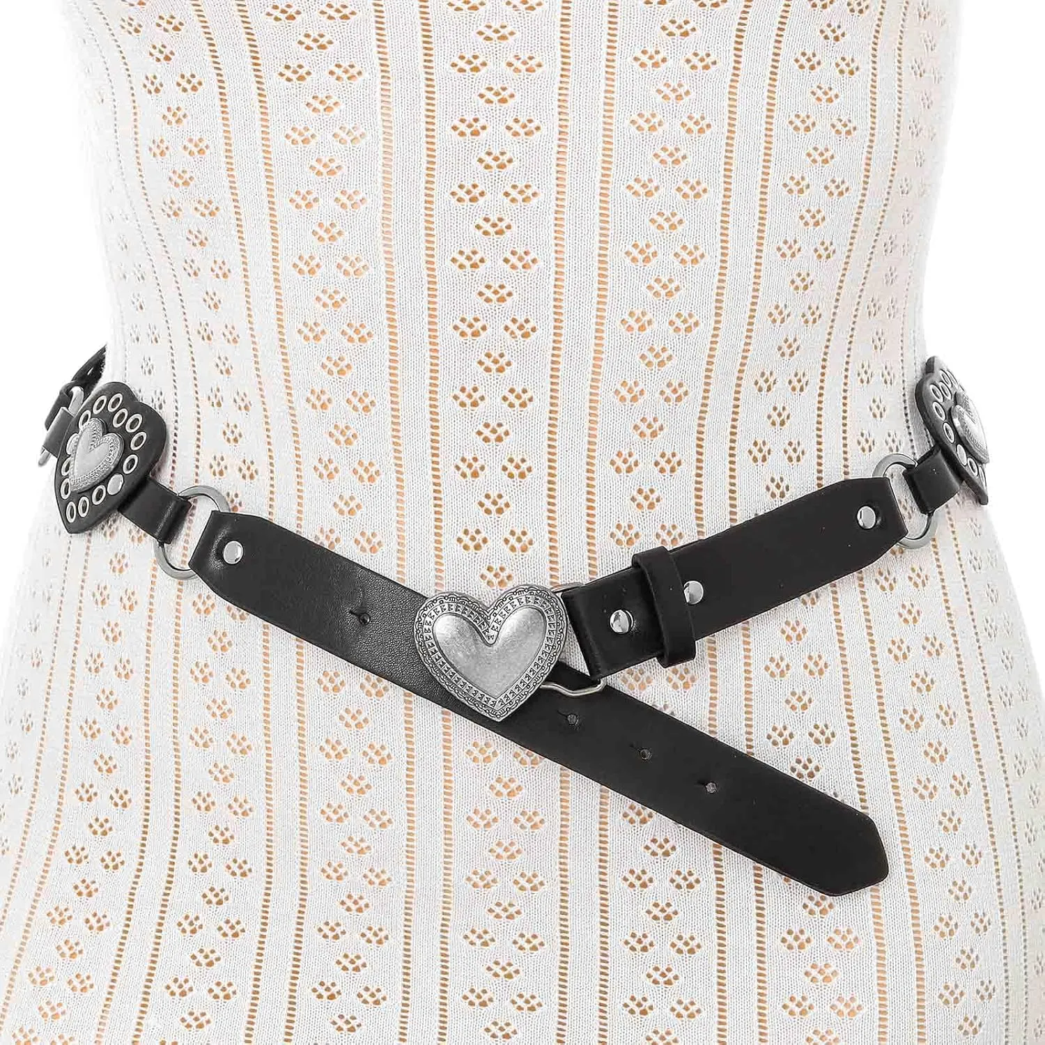 Concho West Belt Gold Adjustable Leather Metal Chain Waist Belt Women's Chic Accessories for Dress and Pants