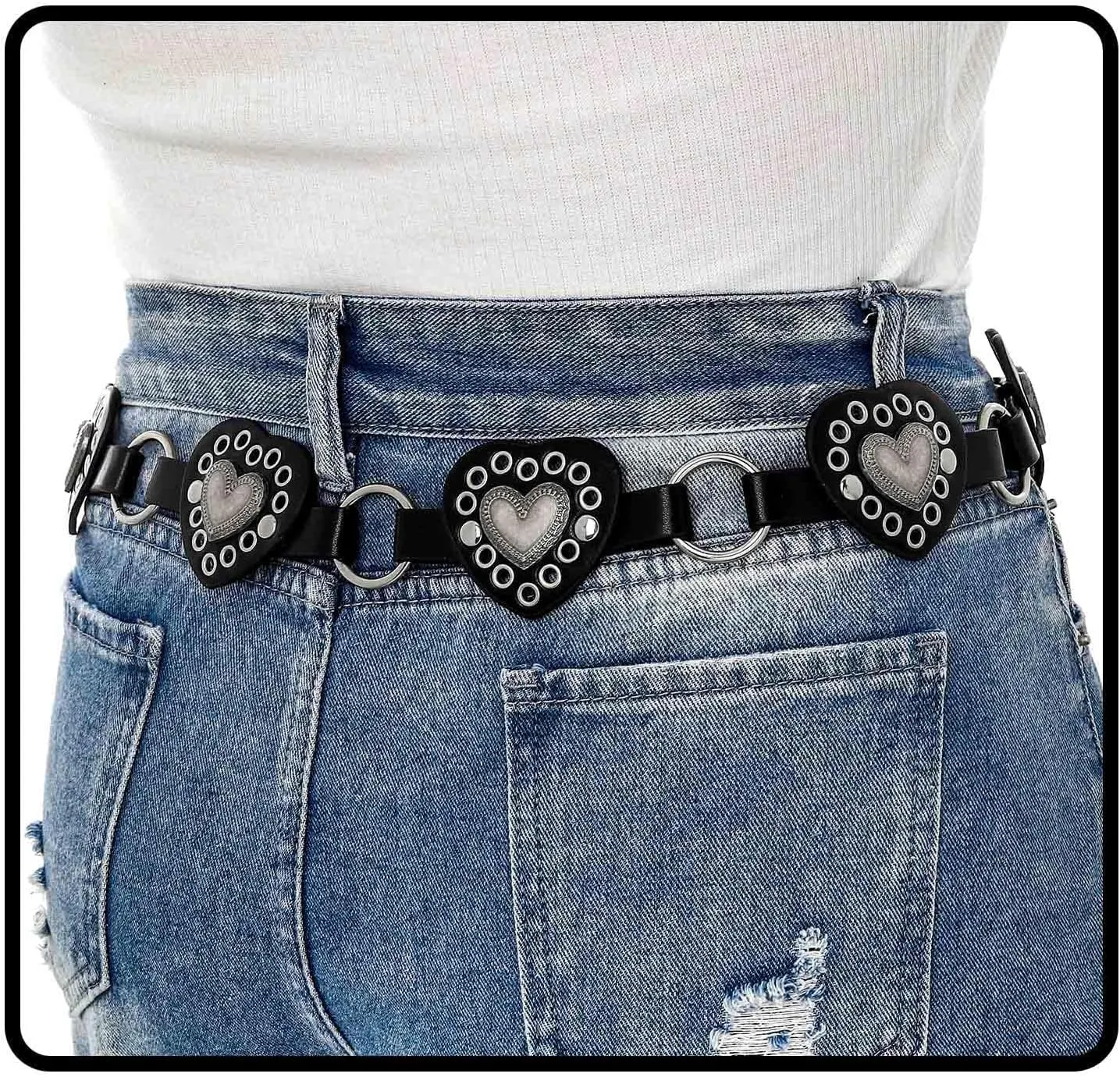 Concho West Belt Gold Adjustable Leather Metal Chain Waist Belt Women's Chic Accessories for Dress and Pants