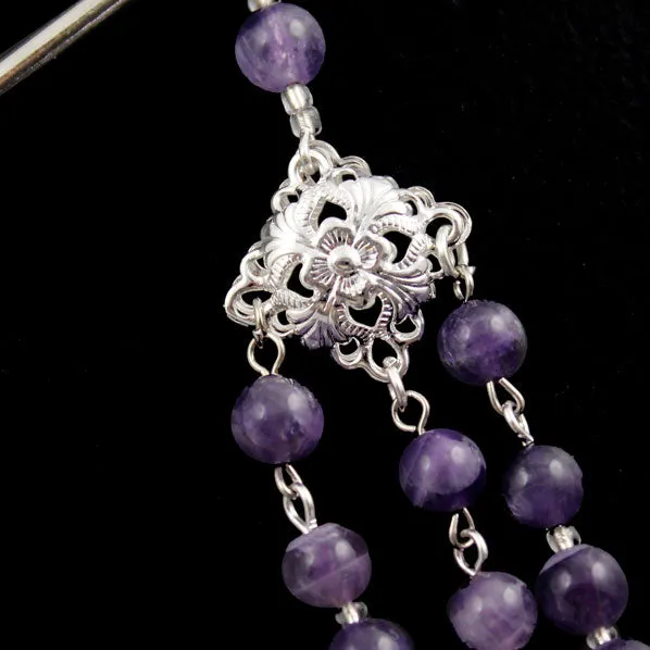 Diamond Shape Filigree Focal w/ Gemstone Tassels Hair Stick