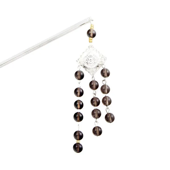 Diamond Shape Filigree Focal w/ Gemstone Tassels Hair Stick