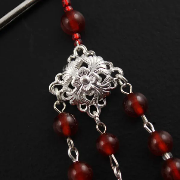 Diamond Shape Filigree Focal w/ Gemstone Tassels Hair Stick