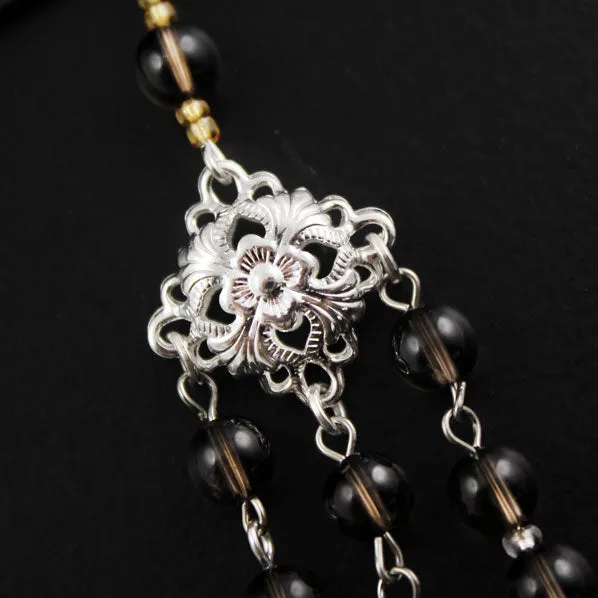 Diamond Shape Filigree Focal w/ Gemstone Tassels Hair Stick