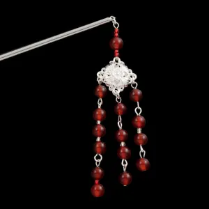 Diamond Shape Filigree Focal w/ Gemstone Tassels Hair Stick
