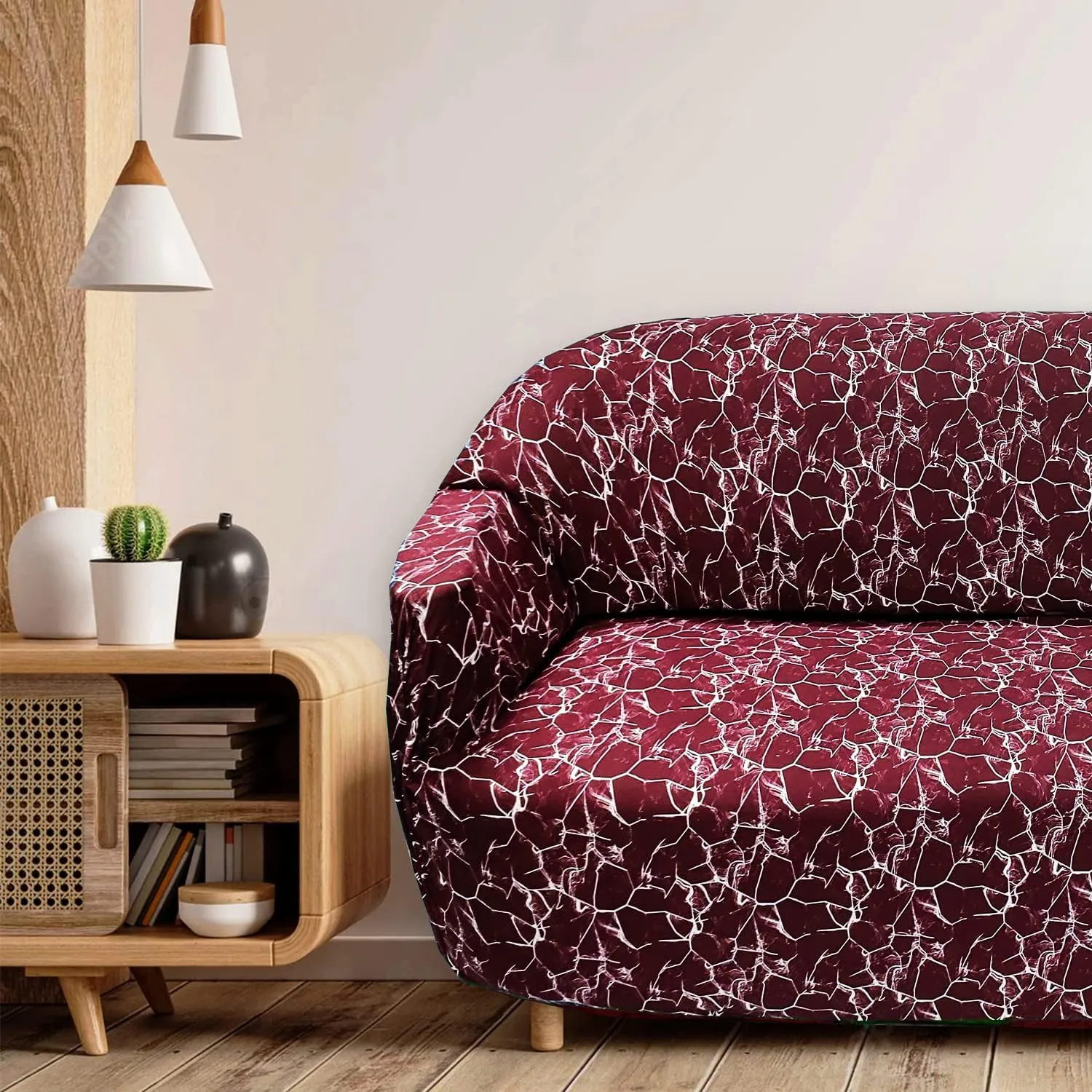 Gifts Island® Sofa Cover 3 Seater and 2 Seater Fully Covered Universal 5 Seater Sofa Cover Non-Slip Sticky Elastic Stretchable Sofa Set Slipcover Protector for (3 1 1 Seater), Maroon Marble Print