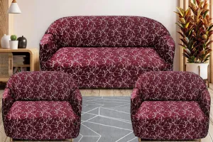 Gifts Island® Sofa Cover 3 Seater and 2 Seater Fully Covered Universal 5 Seater Sofa Cover Non-Slip Sticky Elastic Stretchable Sofa Set Slipcover Protector for (3 1 1 Seater), Maroon Marble Print