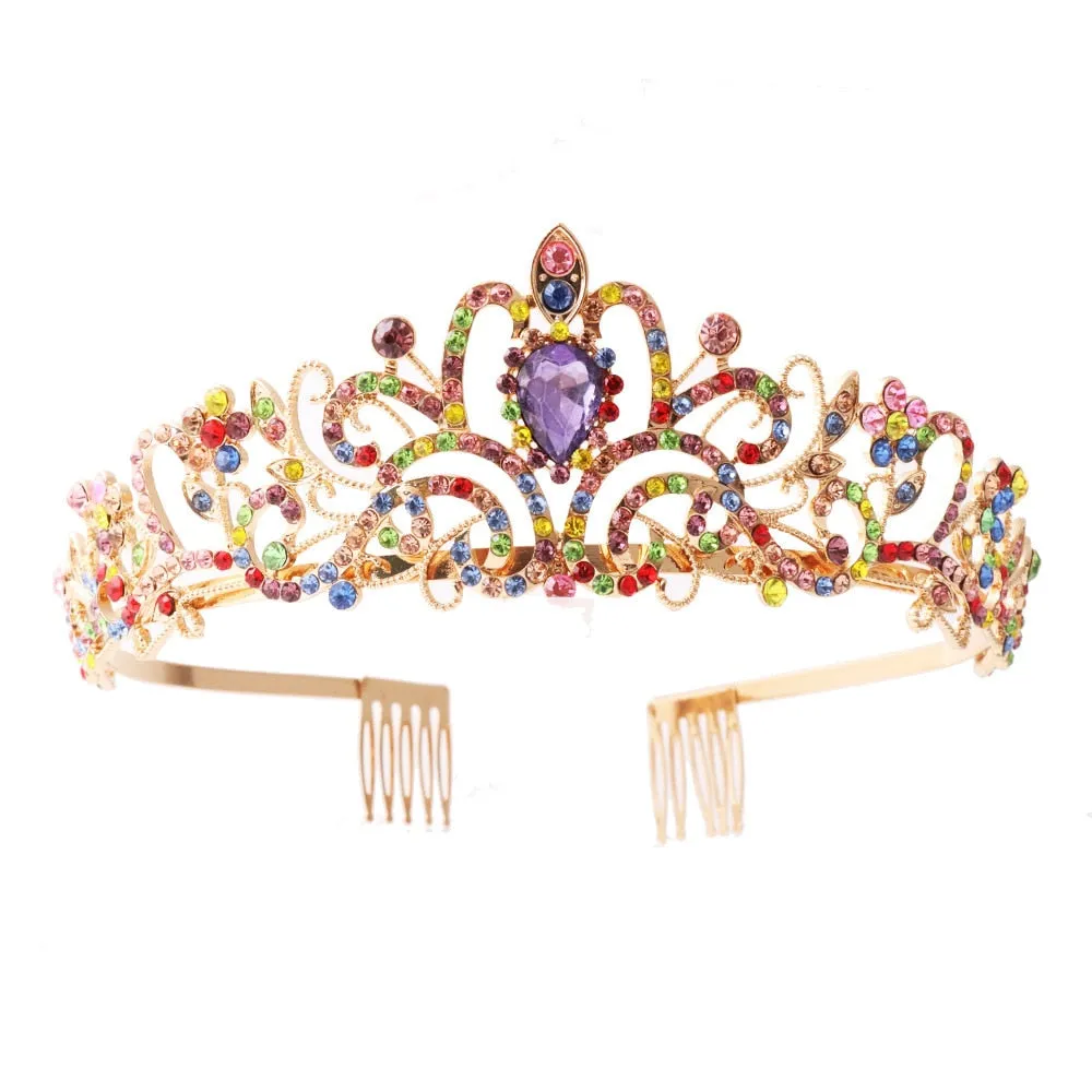 Girls Crystal Crown Tiara with Comb Headband for Girls Birthday Party