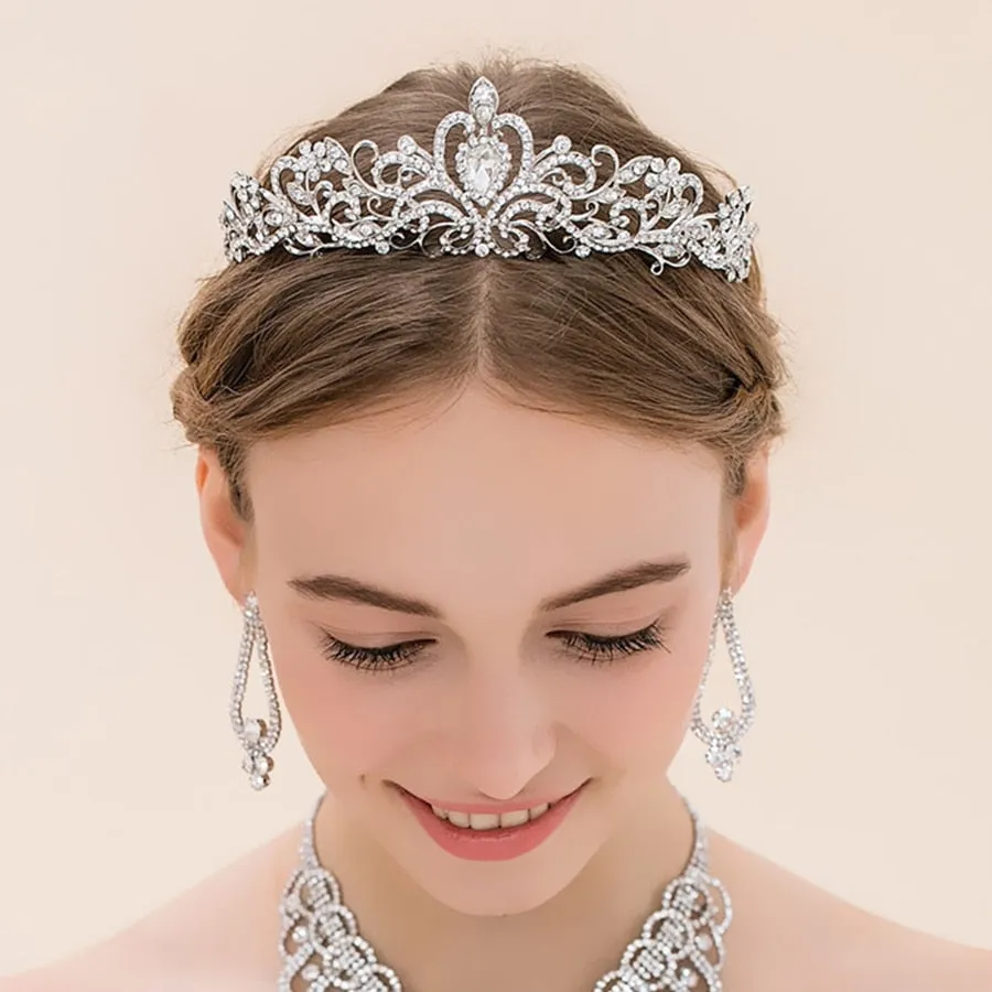 Girls Crystal Crown Tiara with Comb Headband for Girls Birthday Party