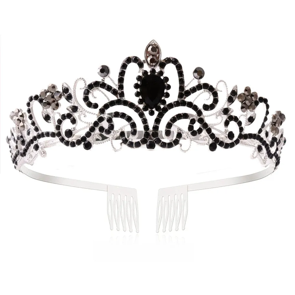 Girls Crystal Crown Tiara with Comb Headband for Girls Birthday Party
