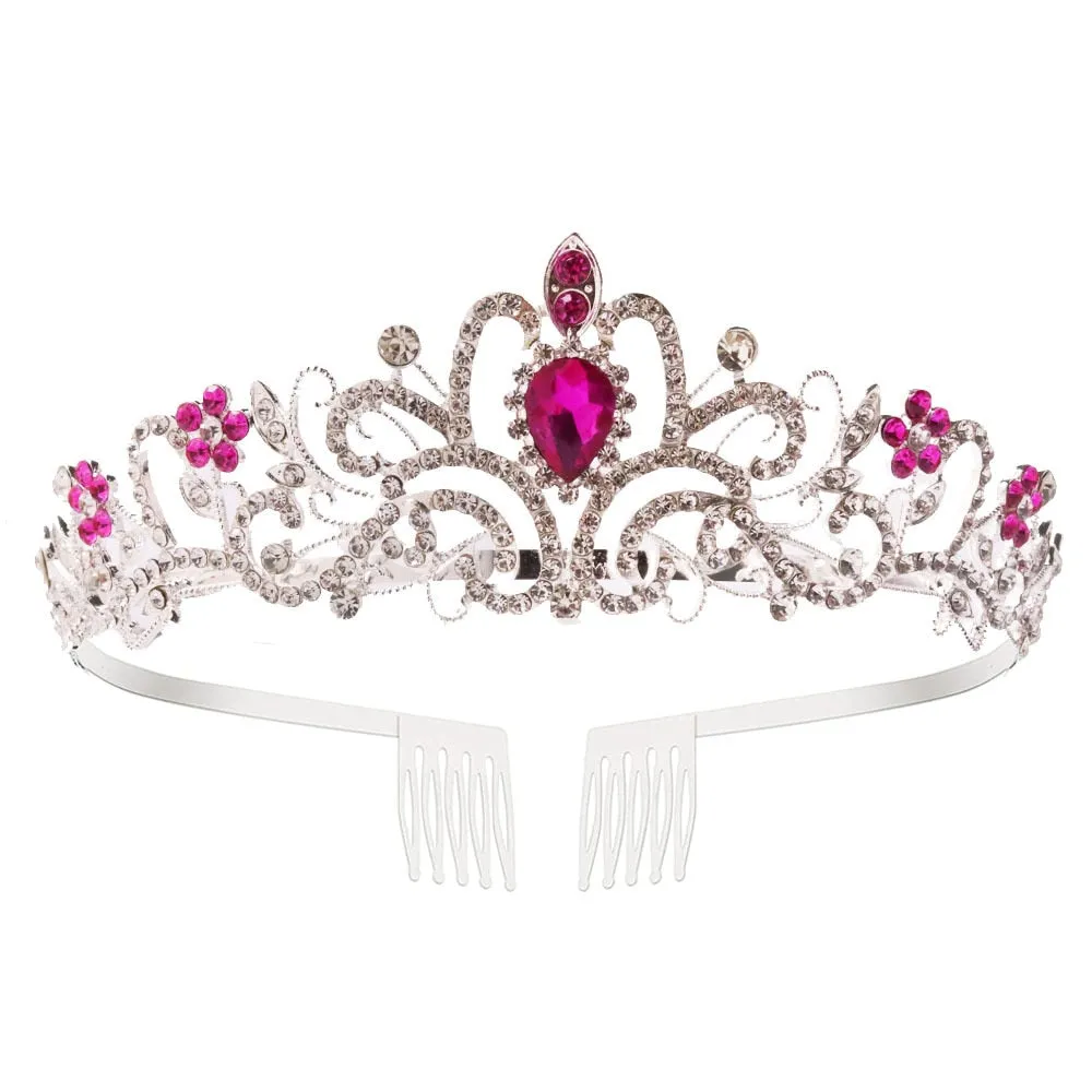 Girls Crystal Crown Tiara with Comb Headband for Girls Birthday Party