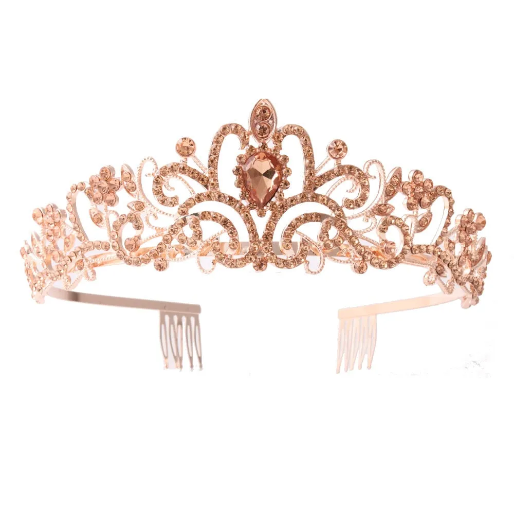 Girls Crystal Crown Tiara with Comb Headband for Girls Birthday Party