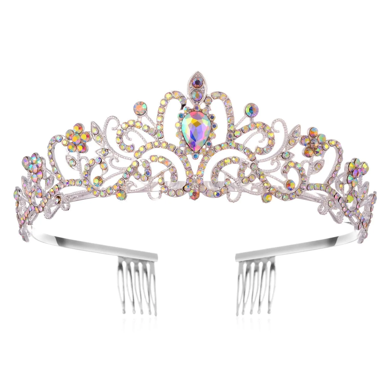 Girls Crystal Crown Tiara with Comb Headband for Girls Birthday Party