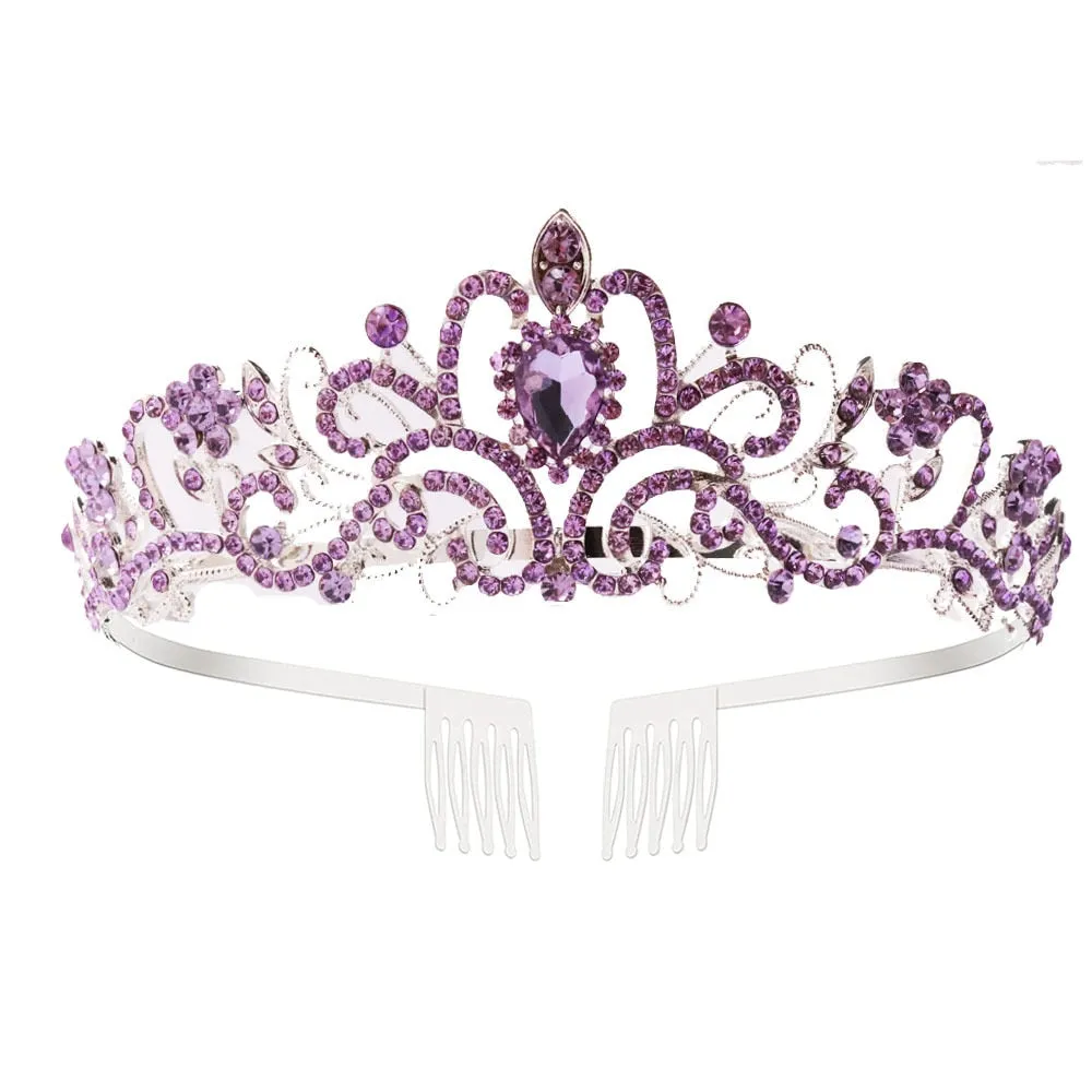 Girls Crystal Crown Tiara with Comb Headband for Girls Birthday Party