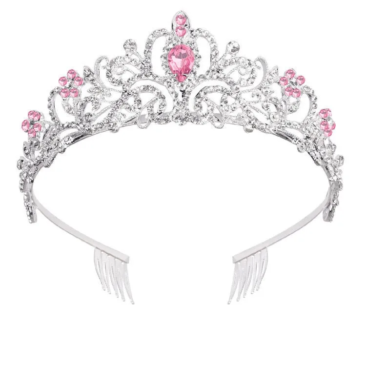 Girls Crystal Crown Tiara with Comb Headband for Girls Birthday Party