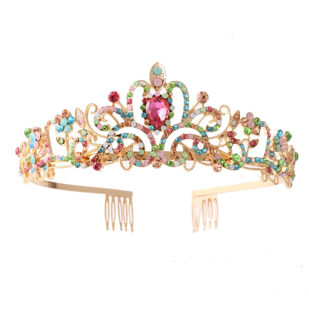 Girls Crystal Crown Tiara with Comb Headband for Girls Birthday Party