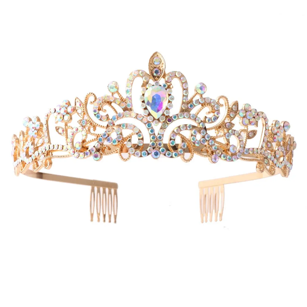Girls Crystal Crown Tiara with Comb Headband for Girls Birthday Party