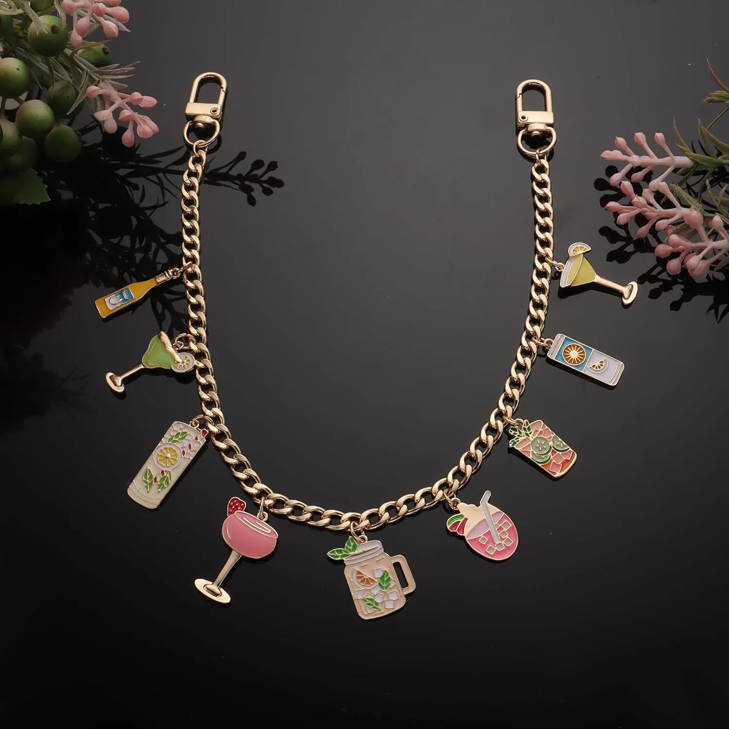 Gold Plated 2 pack Grape Cherry Charms Key Chain SetHandbag Charms for Women, Keychains for Keys Handbag Decoration