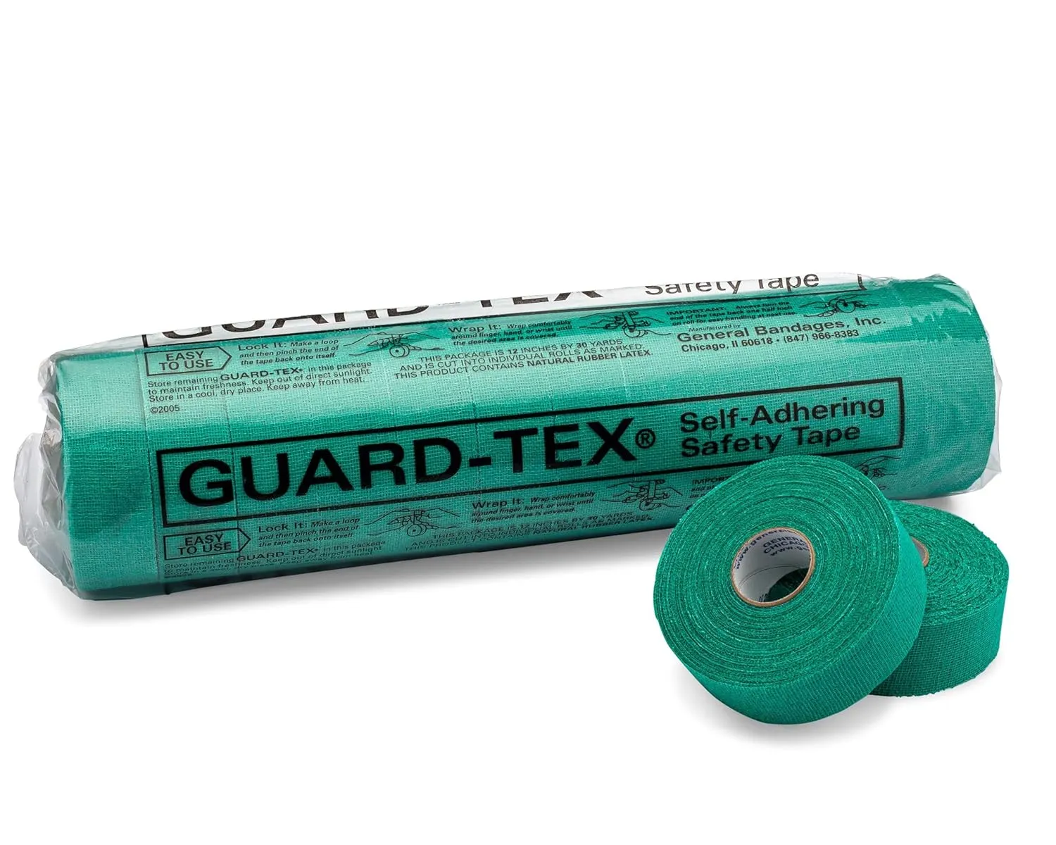 Guard-Tex 1" Utility Wrap  12-Roll Pack  Cohesive, Adhesive-Free Tape for Fingers, Tools, First Aid & More  Flexible, Tear-by-Hand, Water-Resistant - Classic Green