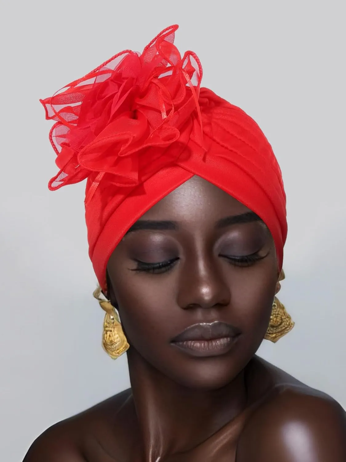 HeadWrap Hair Turbans African Turban Flower Pearl Crystal Twisted Head Turban for Women Fashion