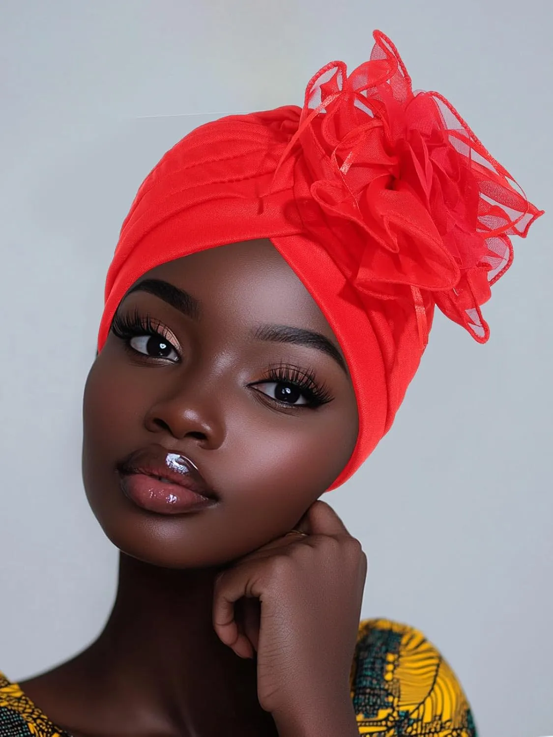 HeadWrap Hair Turbans African Turban Flower Pearl Crystal Twisted Head Turban for Women Fashion