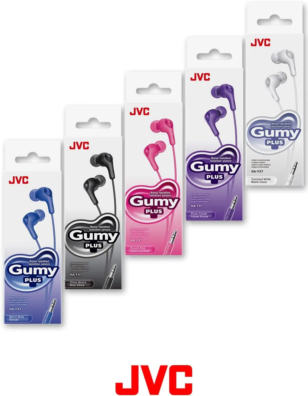 JVC Gumy in Ear Earbud Headphones, Powerful Sound, Comfortable and Secure Fit, Silicone Ear Pieces S/M/L - HAFX7A (Blue) One Size, 1 Count (Pack of 1)