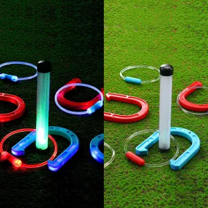 LED Ring Toss Game for Adults Ring Toss and Horseshoes Outdoor Games for Adults and Family 12 Pcs Ring Toss and Horseshoe Throwing Game for Camping Games Outdoor Yard Games