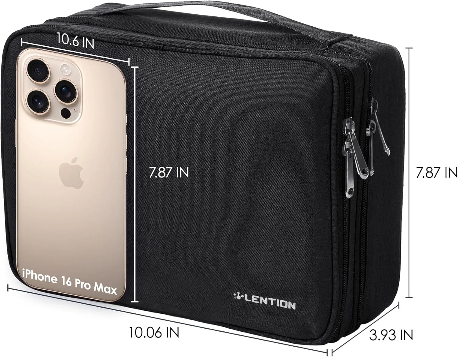 LENTION Cable Electronics Organizer Bag Pouch, Travel Accessories Carry Case Portable Waterproof Double Layers All-in-One Storage Tech for Cord, Charger, Power Bank, Earphone Black