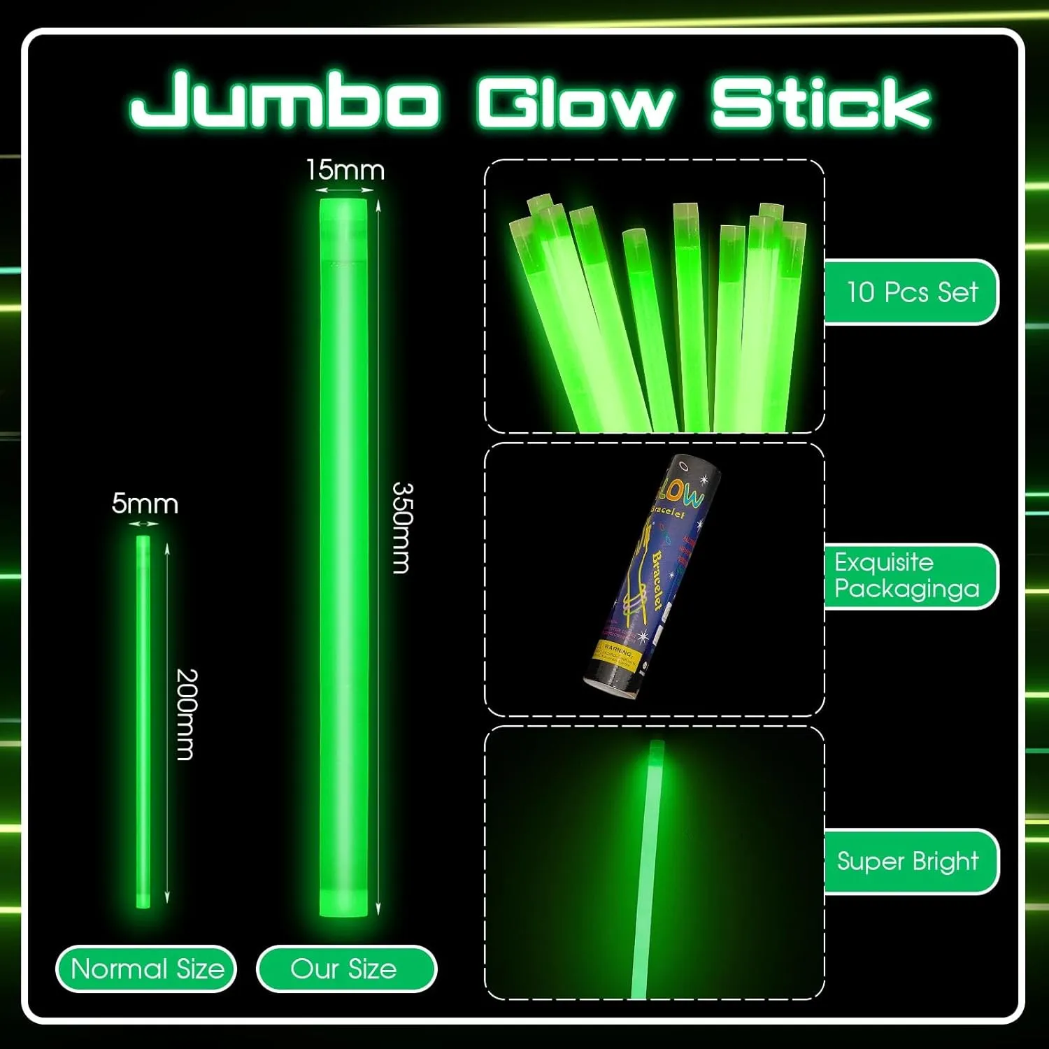 Lewtemi 10 Pcs 14 Inch Large Glow Sticks Christmas Jumbo Sticks Big Glow Stick Giant Light Stick Emergency Light Stick for Camping Accessories, Survival Kit