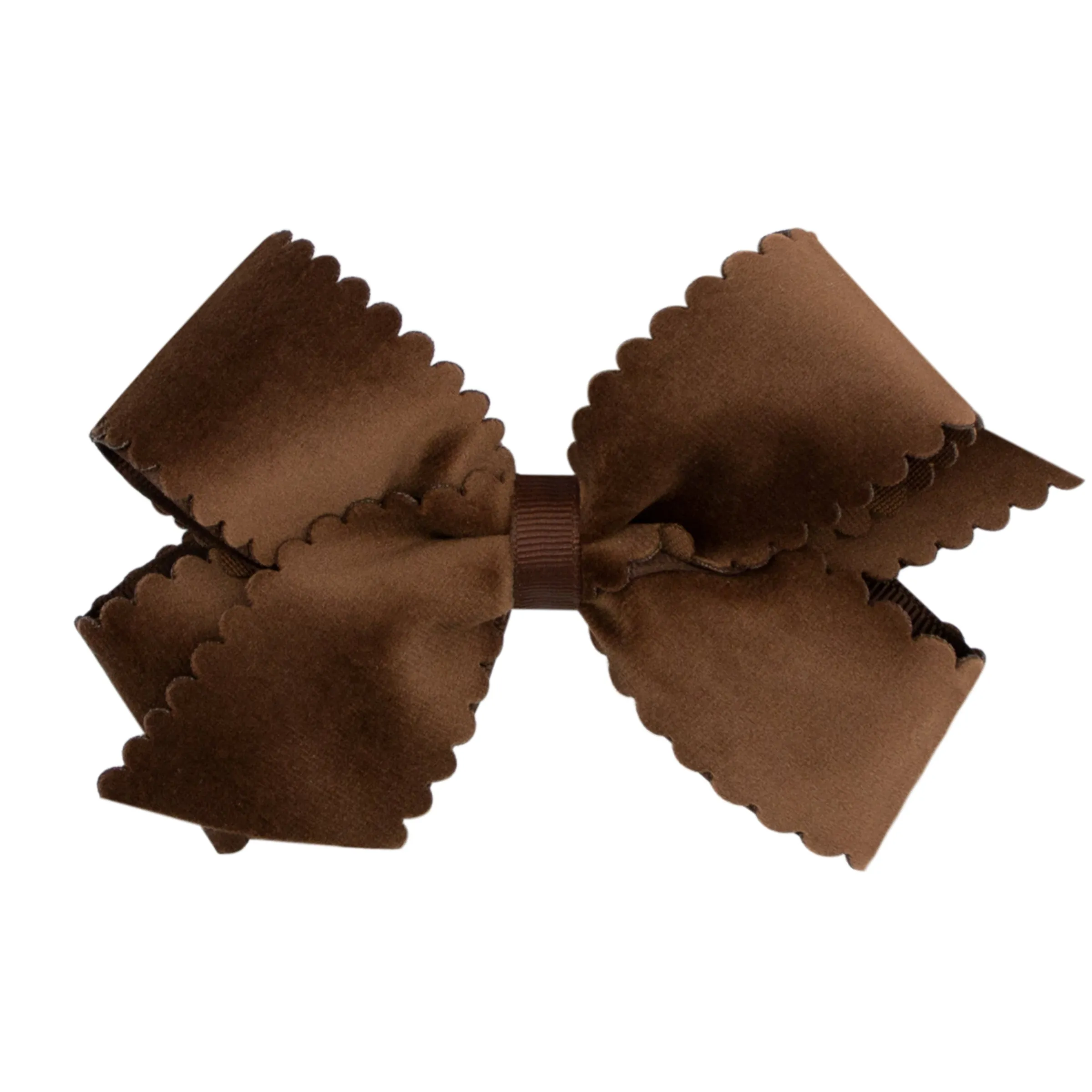 Medium Grosgrain with Scalloped Edge Faux Velvet Bow on Clippie