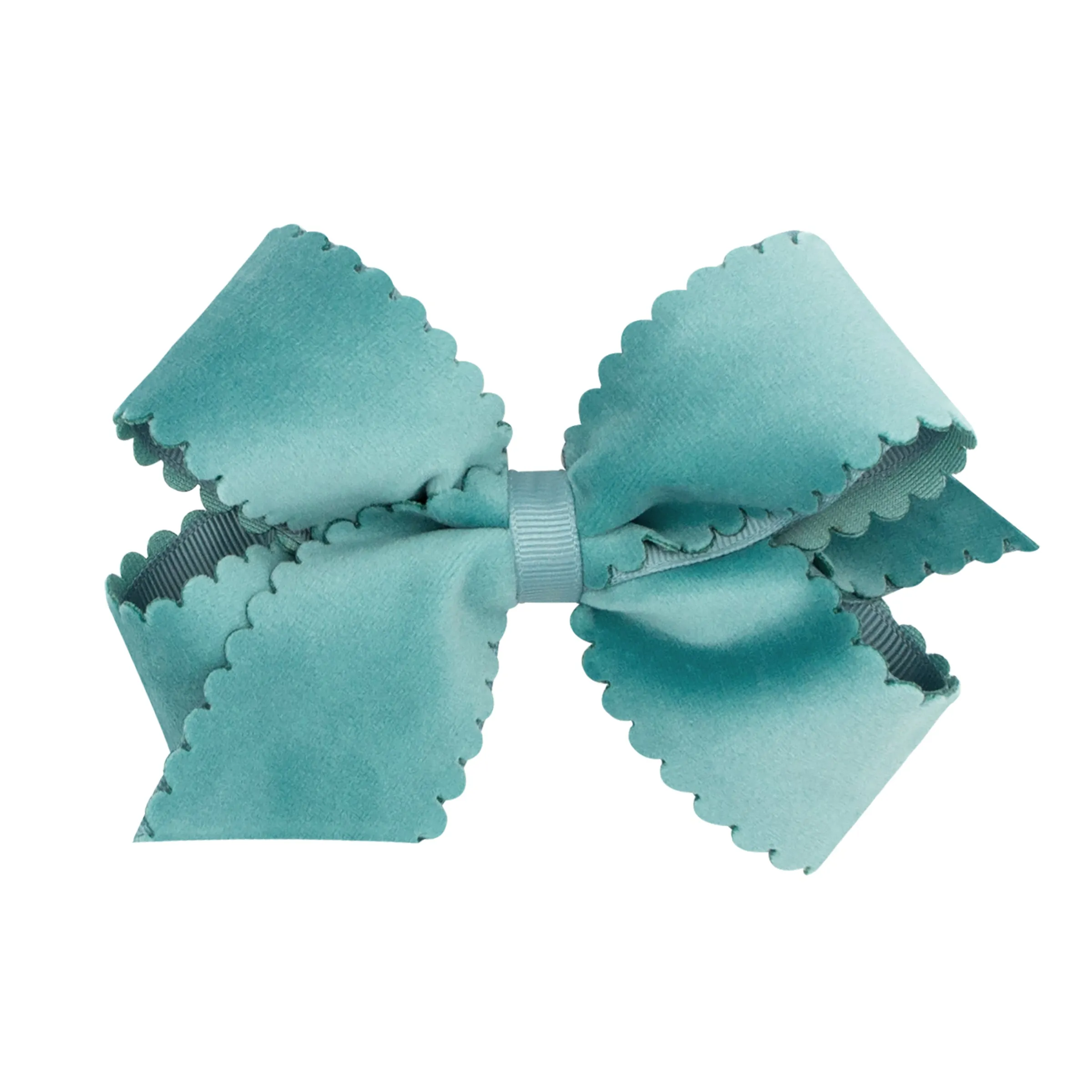 Medium Grosgrain with Scalloped Edge Faux Velvet Bow on Clippie