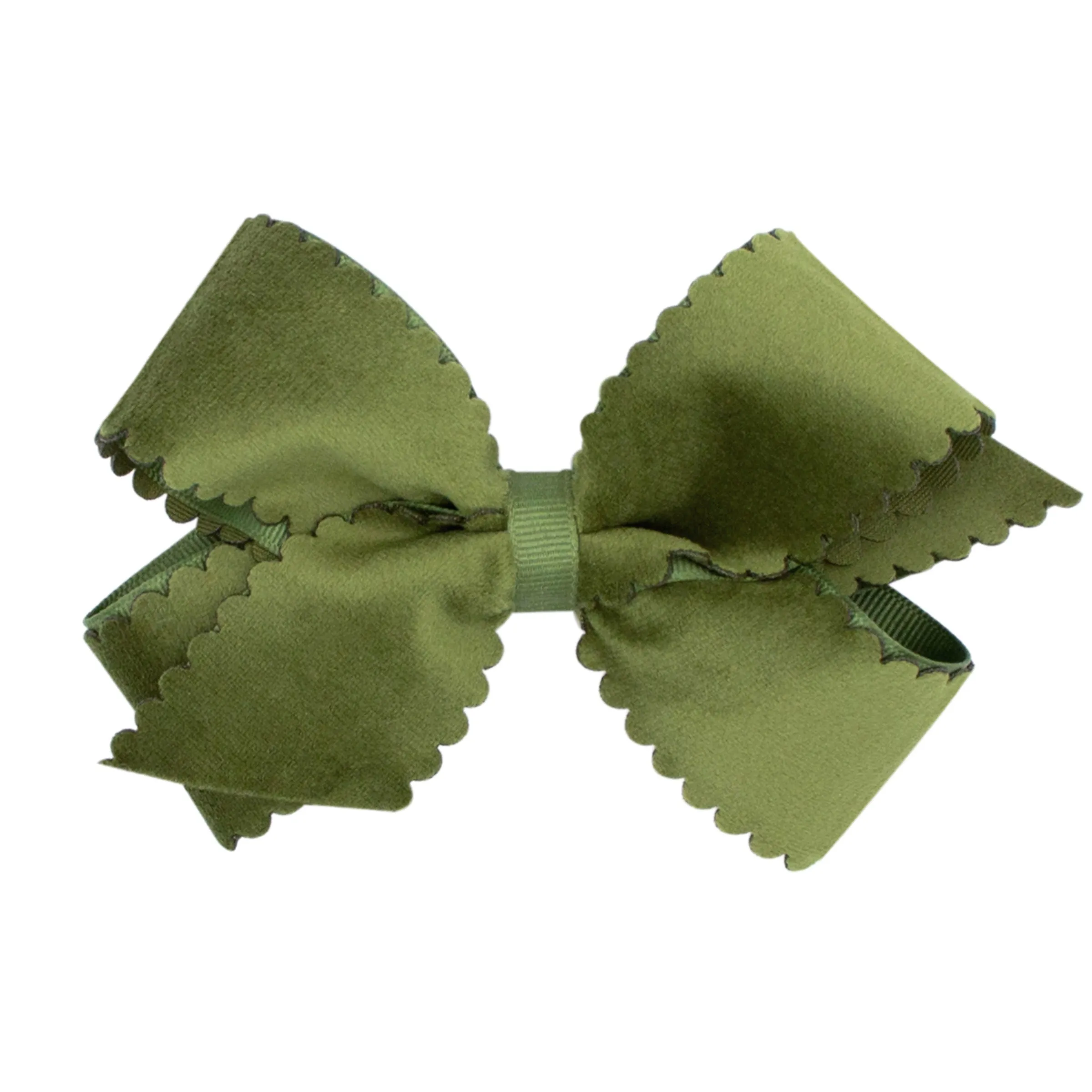 Medium Grosgrain with Scalloped Edge Faux Velvet Bow on Clippie